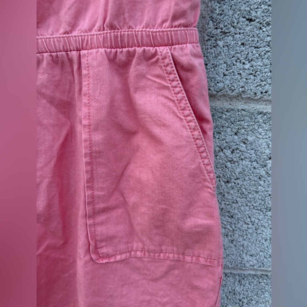 PACT Chambray Romper Size Small Pink Organic Cotton Elastic Waist Pockets Collar - Picture 3 of 14
